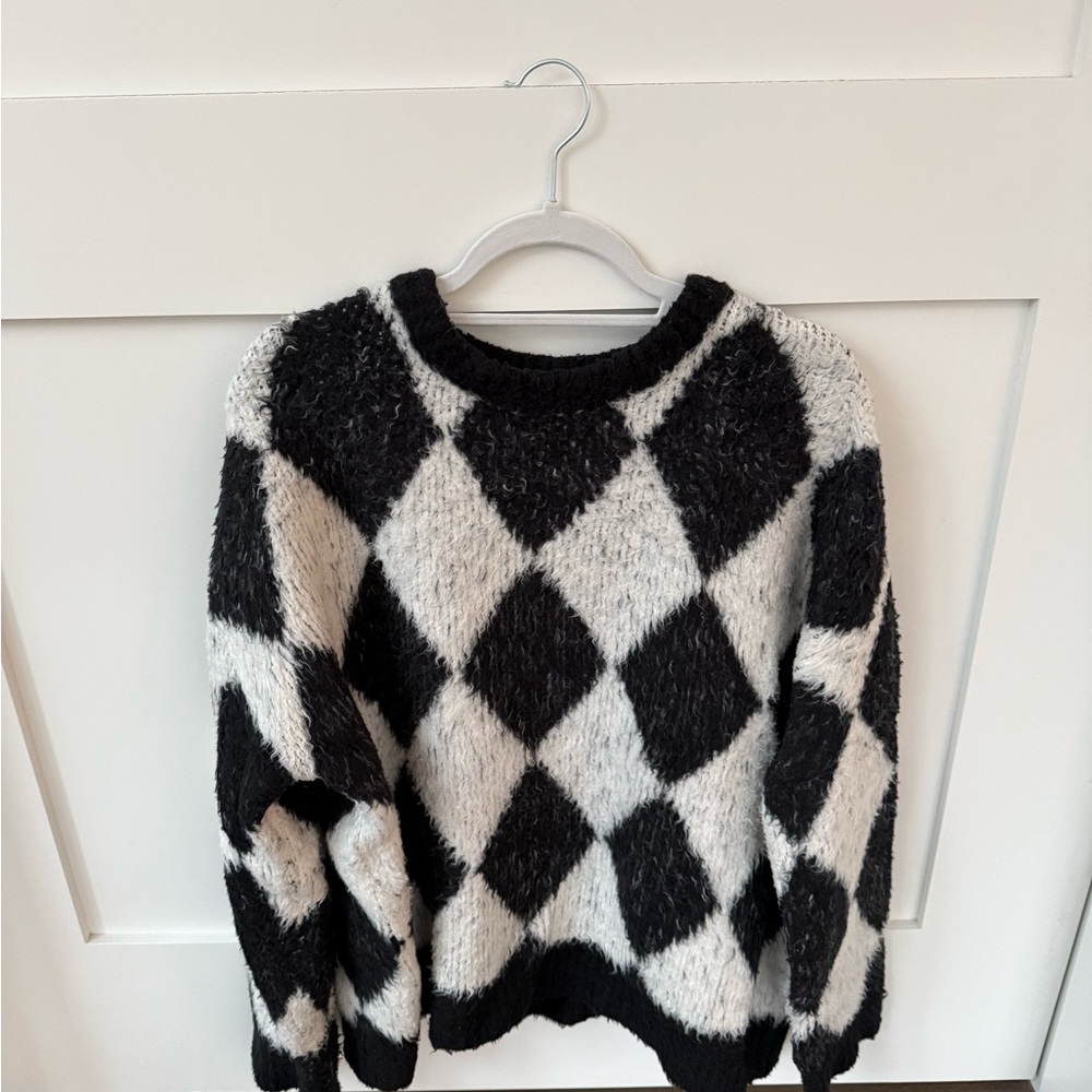 Celine Black and White Diamond Pattern Sweater